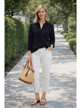 Tory Burch Black Poplin Blouse NWT Sz 12 Effortless Minimal Capsule Top